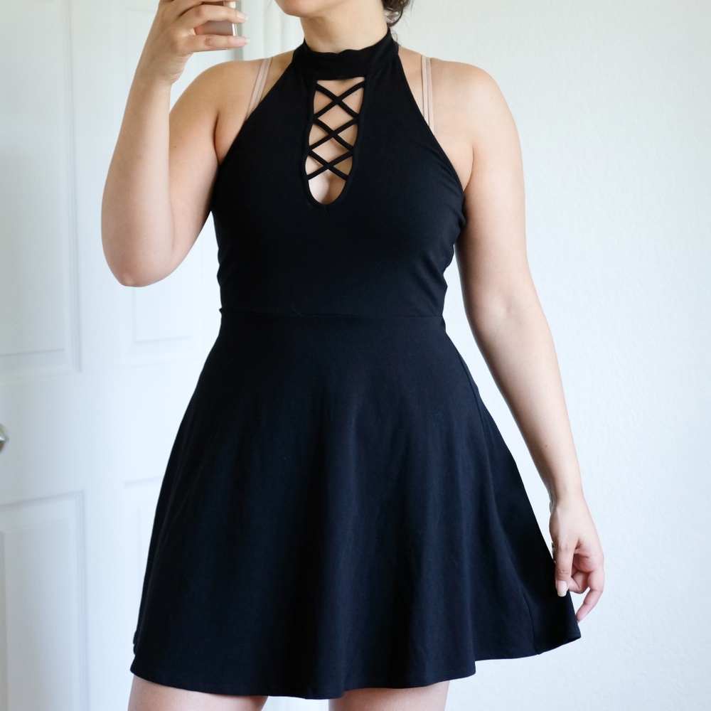 Express Halter Strappy Black Dress